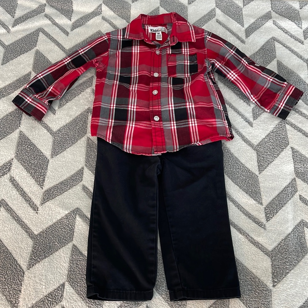 Kids Headquarters Boys Button Down Shirt and Pant Set Red and Black 18m